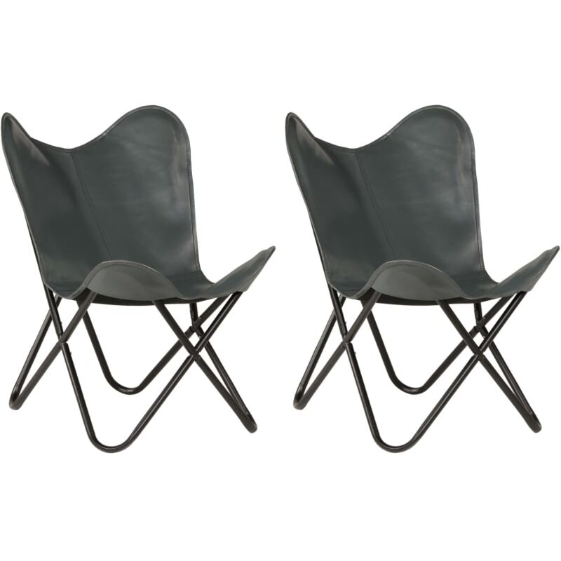 

vidaXL Sillas Butterfly para Niños Cuero Auténtico 2 Unidades Gris - Gris