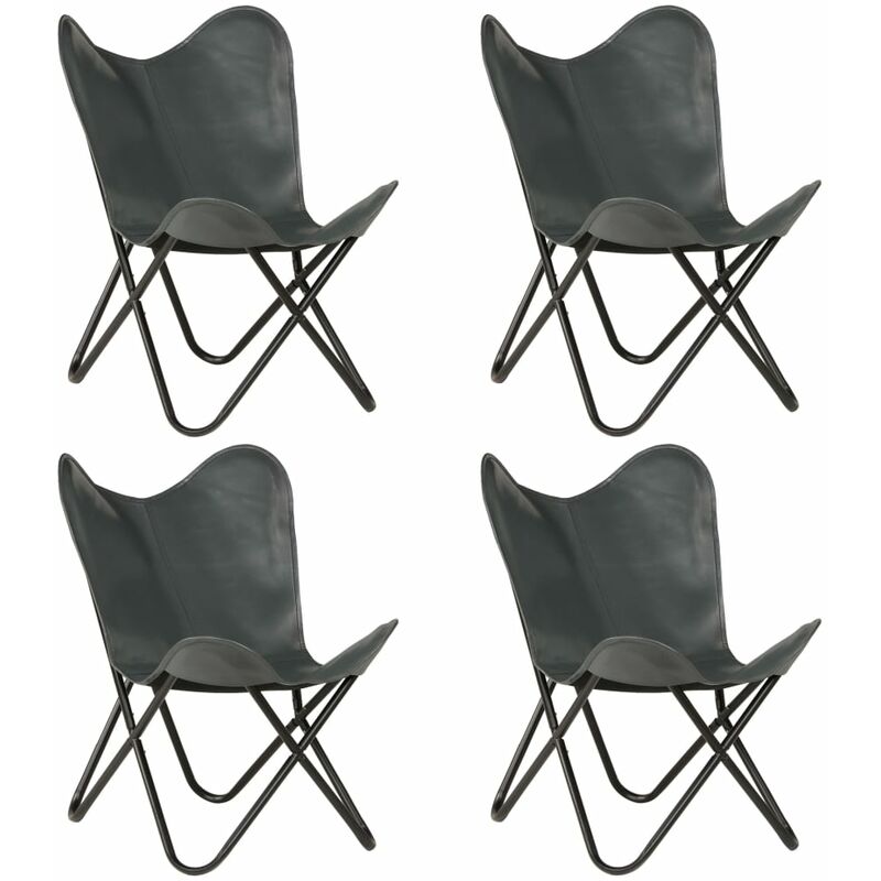 

vidaXL Sillas Butterfly para Niños Cuero Auténtico 4 Unidades Gris - Gris