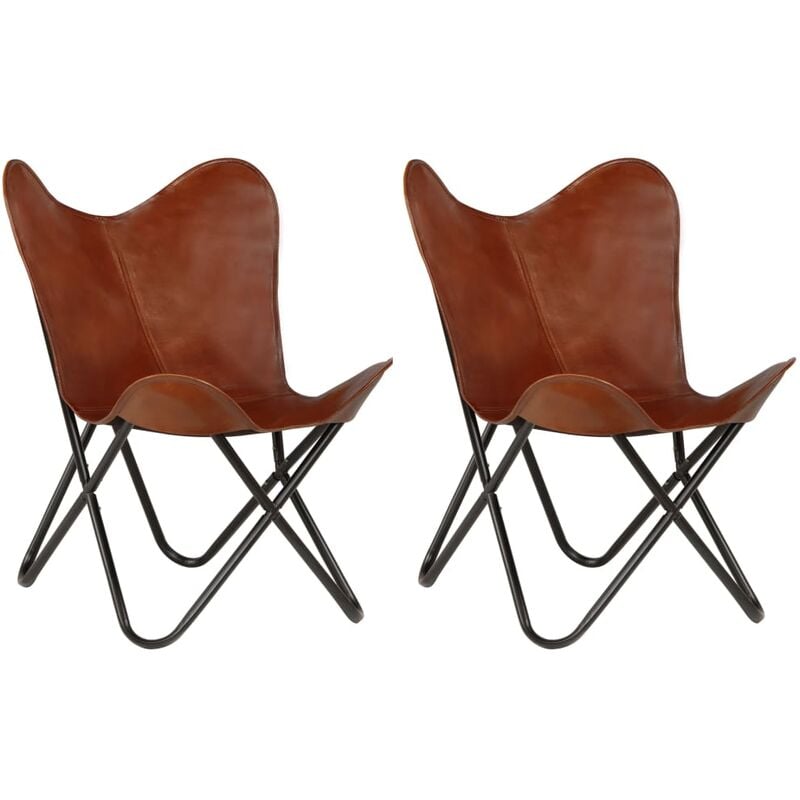 

vidaXL Sillas Butterfly para Niños Cuero Auténtico 2 Unidades Marrón - Marrón