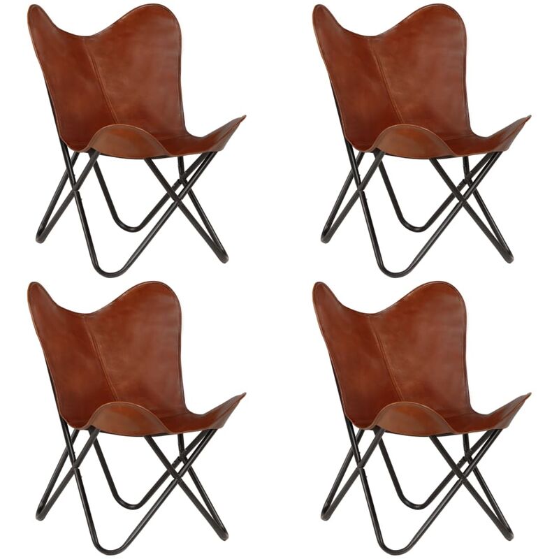 

vidaXL Sillas Butterfly para Niños Cuero Auténtico 4 Unidades Marrón - Marrón
