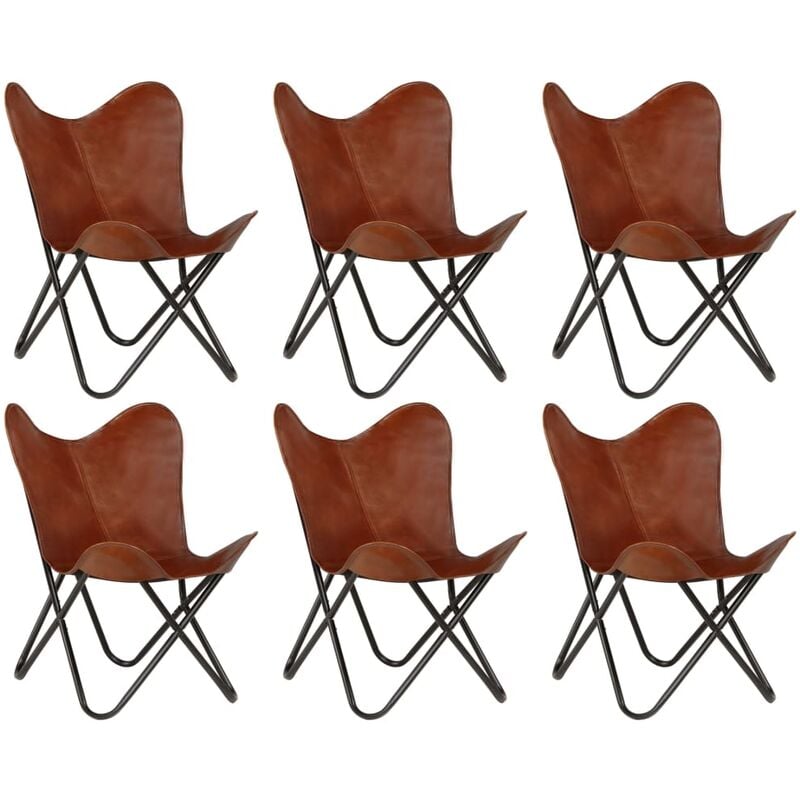 

vidaXL Sillas Butterfly para Niños Cuero Auténtico 6 Unidades Marrón - Marrón