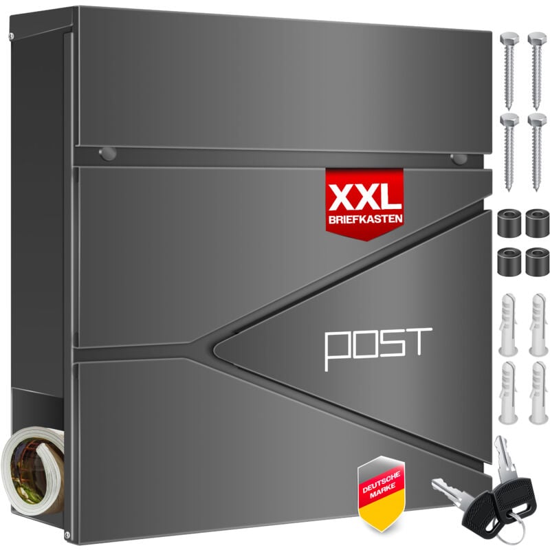 Kesser - Boîte aux lettres avec compartiment à journaux Boîte aux lettres murale en acier inoxydable 2x clés verrouillables Boîte aux lettres moderne
