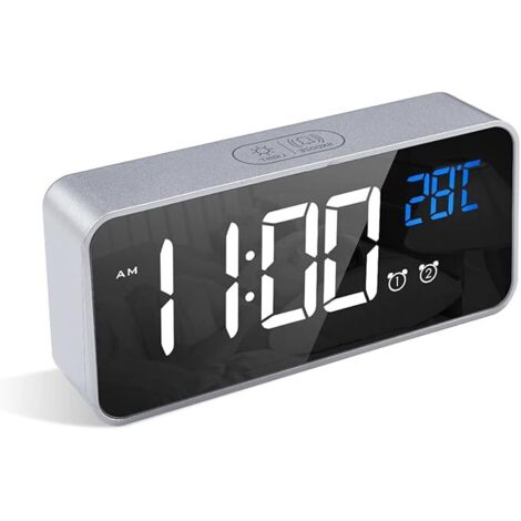 (Silber) Digitaler Wecker, LED-Wecker mit Schlummerfunktion, Aufladen über USB-Anschluss