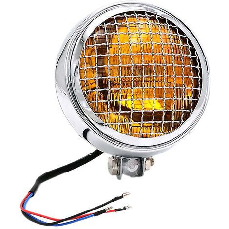 Silber + gelb Retro Vintage Motorrad Universal Led Scheinwerfer mit Grille Motorrad Beleuchtung Kopf