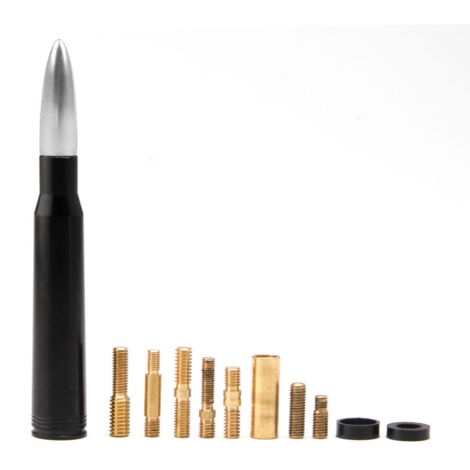 Silberfarbene, leistungsstarke, kurze Autoantenne, Bullet-FM-AM-Autoradio, universell, 8 Schrauben im Lieferumfang enthalten, M5.0 M6.0, verschiedene Größen, schwarze Dachstange, 14 cm, für Fahrzeuge,