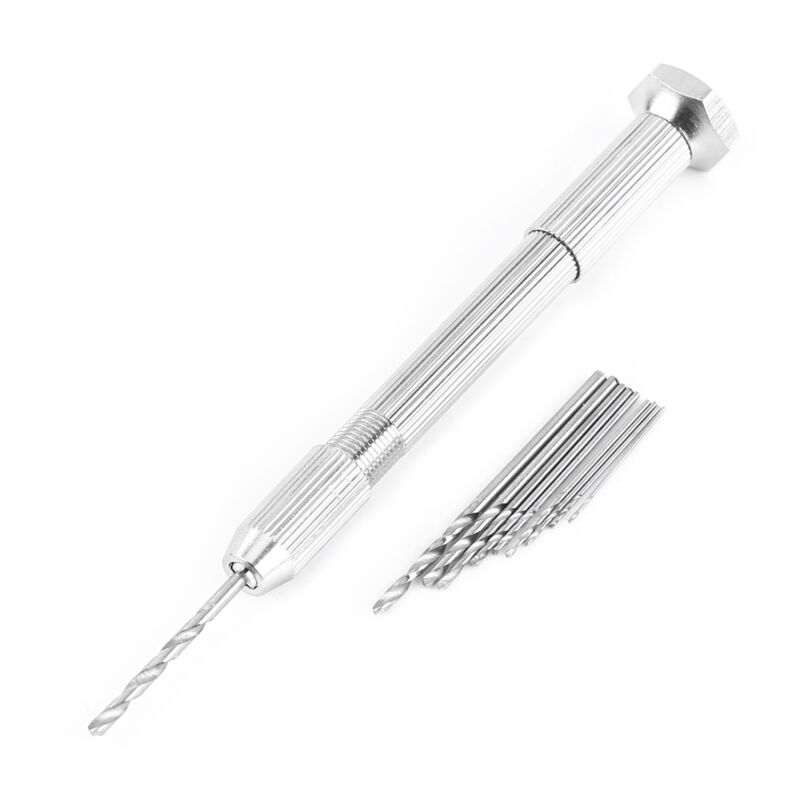 Image of Silberfarbener Handspiralbohrer mit 10 HHS-Bohrern für die Reparatur von Leiterplatten in Uhren