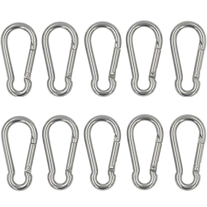Image of Silberne 10 Stück Karabiner 40mm x 4mm, Tragkraft bis ca. 80 kg, Karabiner aus Edelstahl 304