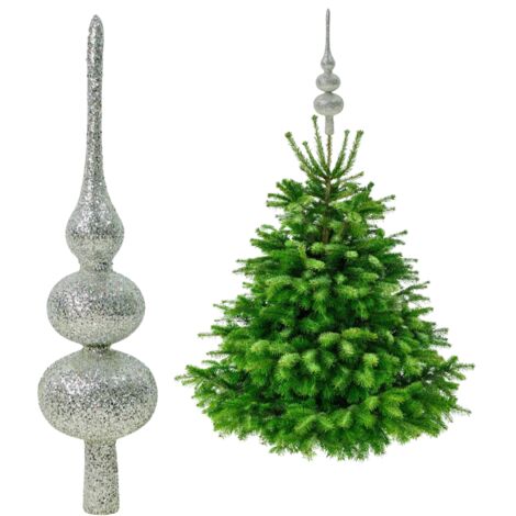 Silberne Christbaumspitze - Glitzer Christbaumspitze 34 cm