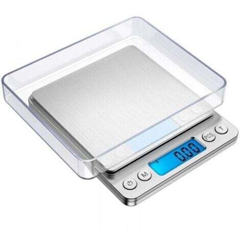 Silberne Präzisionswaage, 500g/0.01g, Präzisionswaage 0.01g, Küchenwaage mit Tara- und Zählfunktion, LCD-Hintergrundbeleuchtung