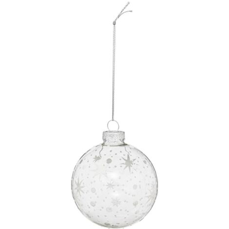 Silberne Weihnachtskugel mit Glasflocken 80mm - Feeric lights & christmas