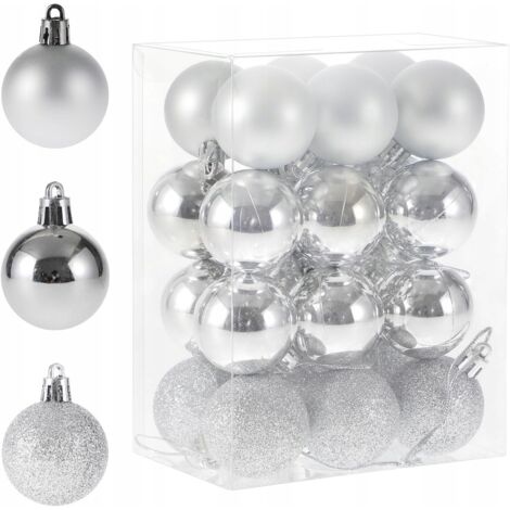 SILBERNE WEIHNACHTSKUGELN 4 cm silber 24 Stk. bruchsicherer Kunststoff