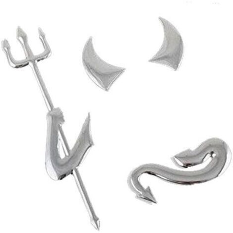Silberner Chrom-3D-Autoaufkleber – Teufelsemblem – 2 Sets