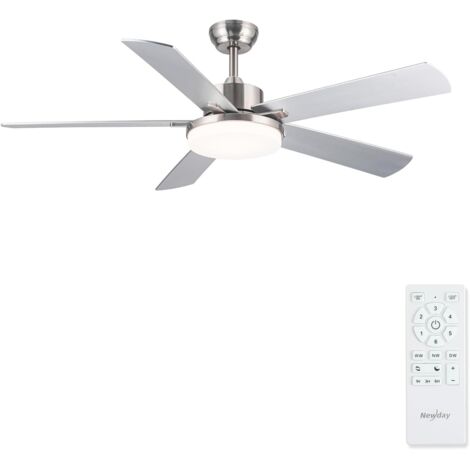Silberner Deckenventilator mit Beleuchtung und Fernbedienung, 107 cm, leiser Deckenventilator für Schlafzimmer, Deckenventilator mit wendbaren Flügeln, 6 Geschwindigkeitsstufen, 3 Timer