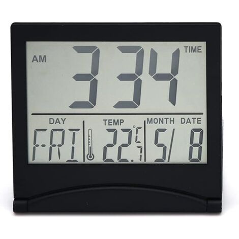 Silberner digitaler Tischwecker mit LCD-Temperaturanzeige (Schwarz)