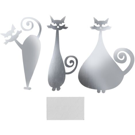 Silberner Katzen-Wandaufkleber für Spiegel, Cartoon-Aufkleber für Wohn- und Schlafzimmer, DIY-Wohndekoration