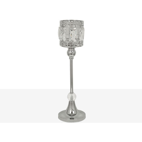 Silberner Kerzenhalter aus Metall/Glas, 12 x 12 x 40 cm