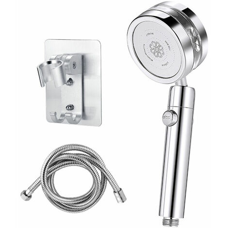 Silberner Turbo-Duschkopf mit 1,5 m Schlauch und wandmontiertem Duschhalter, Ein-Knopf-Schalter, abnehmbarer und leicht zu reinigender Duschkopf