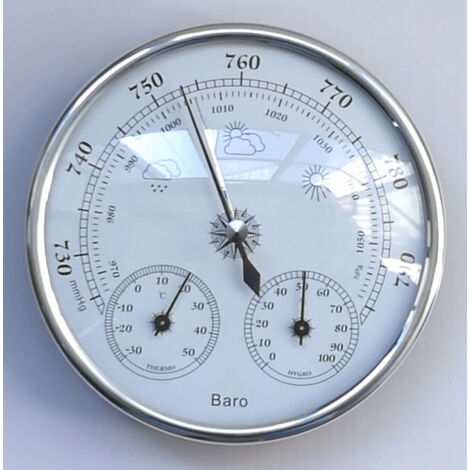 Silbernes Barometer, Wetterstation mit Barometer und Hygrometer