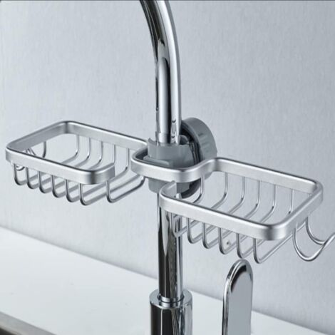 Silbernes Duschregal, 36 x 13 x 3,9 cm, 1 Stück, Aluminium, zweilagig, ohne Bohren, Seifenhalter, Küchenabflusskorb