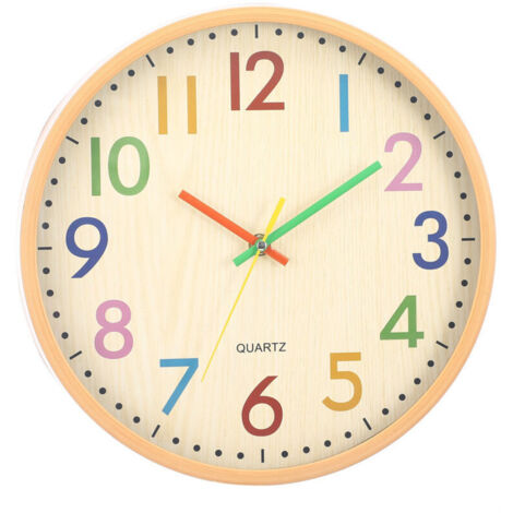 Silencieuse sans Tic-tac Enfants Horloge Murale Décorative Colorée Facile à Lire pour Classe École Cuisine Salon Chambre Maternelle (Diamètre: 30 cm)