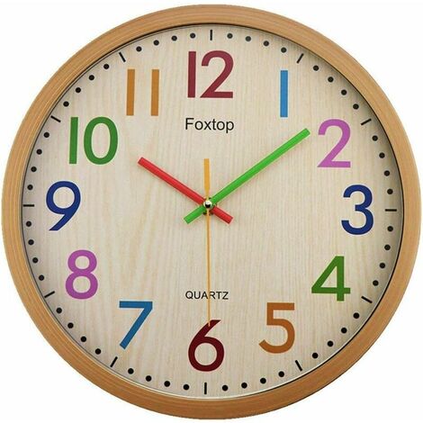 Silencieuse sans Tic-tac Enfants Horloge Murale Décorative Colorée Facile à Lire pour Classe École Cuisine Salon Chambre Maternelle (Diamètre: 30 cm) SVLGS2DH1
