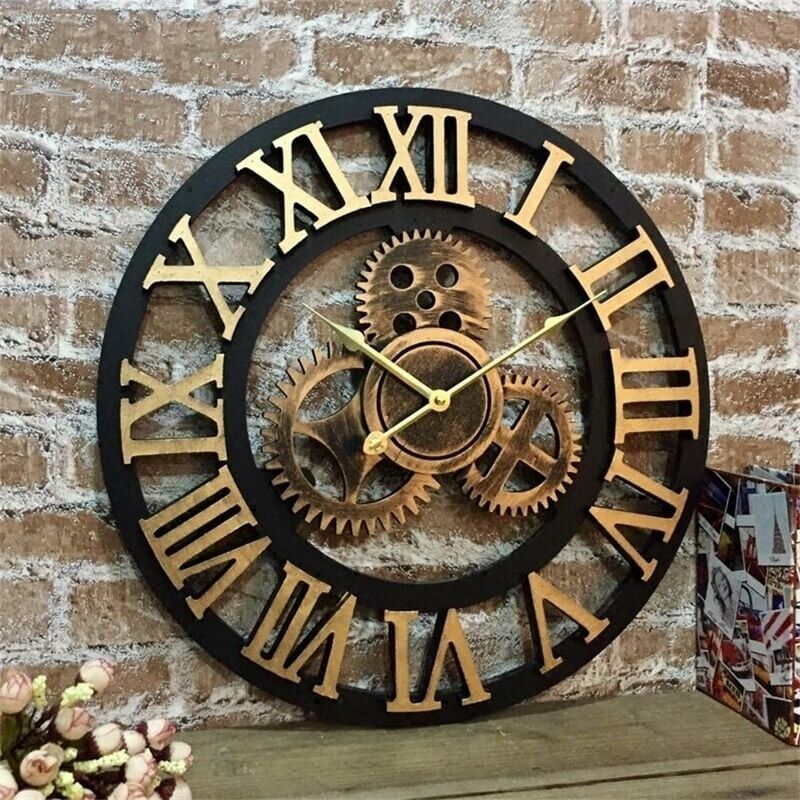 KZQ - Silencieux 3D Style européen rétro créatif Horloge Murale Industrielle engrenage Art personnalité Salon décoration Horloge 30cm