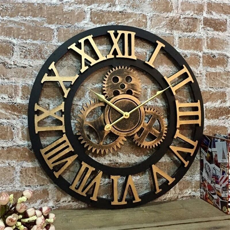 KZQ - Silencieux 3D Style européen rétro créatif Horloge Murale Industrielle engrenage Art personnalité Salon décoration Horloge 30cm