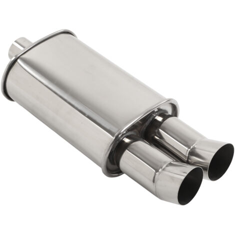 Silencieux d'échappement double sortie 64 mm pour voiture universelle en acier inoxydable argenté de style DTM