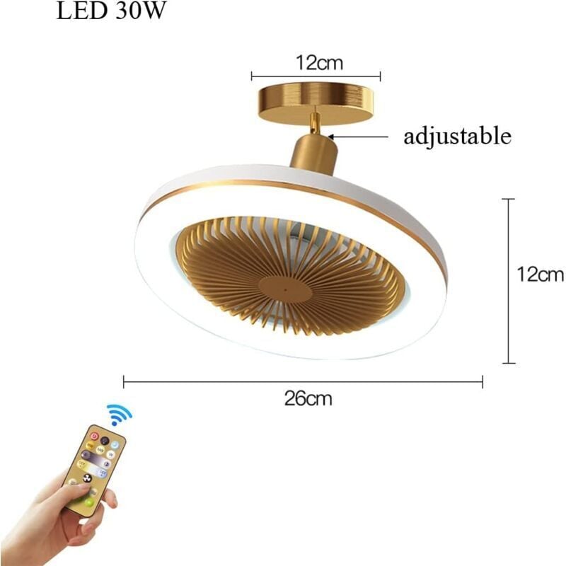 SNQ - Silencieux Ventilateur de Plafond avec 30W led Lampe Intégrée et Télécommande Dimmable E27 Petit Lampe de Plafond Ventilateur Chambre Salle a