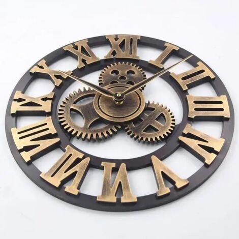 Silent 3D European Retro Creative Style Industrial Gear Wall Clock, Art Personality Living Room Decoration Clock, 30cm