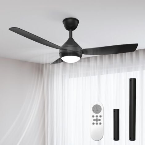 Silent Ceiling Fan with LED Light, 106cm, 3 Clip-on Blades, Dimmable Ceiling Fan Light with Remote Control for Bedroom, Living Room, Kitchen, Quick Installation, Black