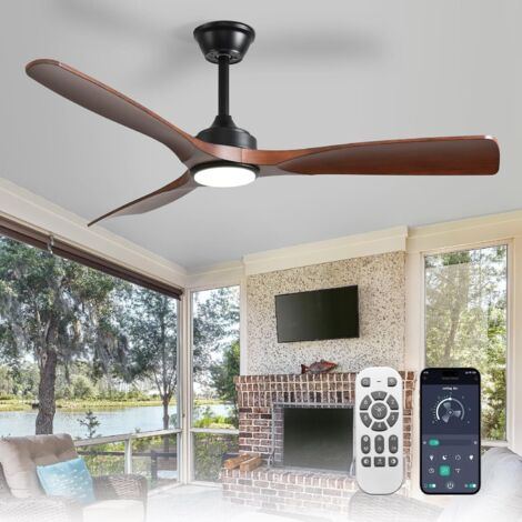 Silent Ceiling Fan with Light: LED Lamp with Fan for Garden Patio - 132CM Large Ceiling Fan with Light and App for Living Room, Restaurant, Office, Brown