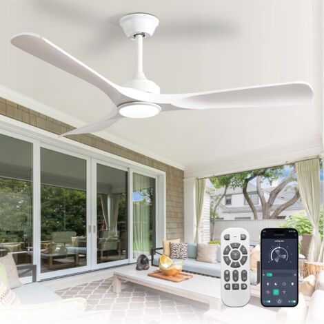 Silent Ceiling Fan with Light: LED Lamp with Fan for Garden Patio - 132CM Large Ceiling Fan with Light and App for Living Room, Restaurant, Office, White