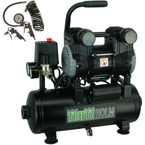 Silent Flüsterkompressor tragbar 9L Kompressor leise, ölfrei, 900 W, 57 dB(A) , 8 bar inkl. Zubehör