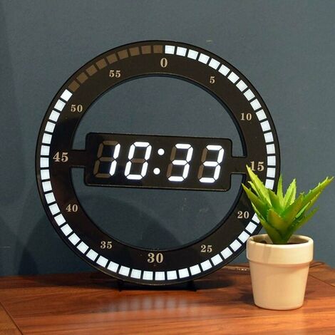 Silent LED Digital Table Clock Black Electronic Wall Clock Round Desk Clock for Bedroom Living Room Office 30cm
