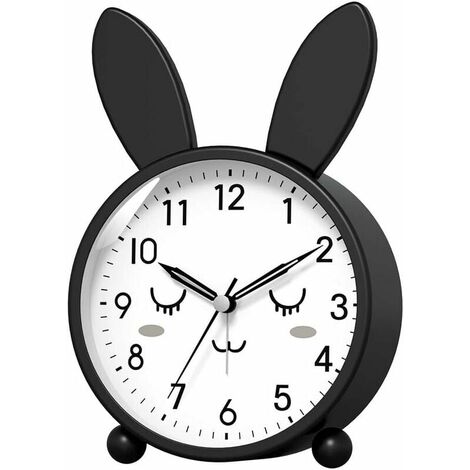 Silent no-ticking analogue alarm clock for kids, easy to set and backlight on demand, beeps, sweet alarm clock, easy-to-read desk / shelf / bedside clock (black, small)