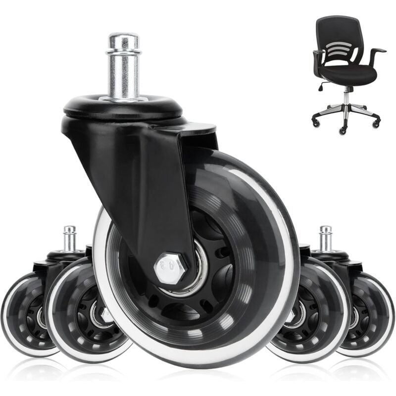 Silent Office Chair Casters, Set of 5 Office Chair Casters 360° Rotation, Universal Swivel Casters 11mm x 22mm Rolling and Abrasion Resistant