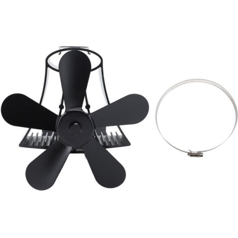 Silent operation magnetic wall-mounted fireplace fan for wood-burning stoves, 5-blade, heat-powered, log burner, black