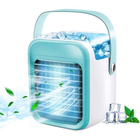 Silent Portable Air Conditioner, Silent Fan, USB Fan, Air Cooler, 3-in-1, Humidifier, Air Purifier, LED Light, 4 Speeds, For Home, Office (Sky Blue)