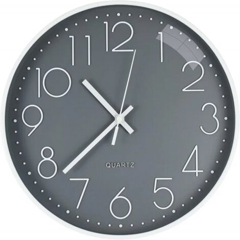 Silent Quartz Wall Clock 35cm Non Ticking Battery Operated Clock for Living Room Bedroom Office Kitchen Classroom (Grey White)