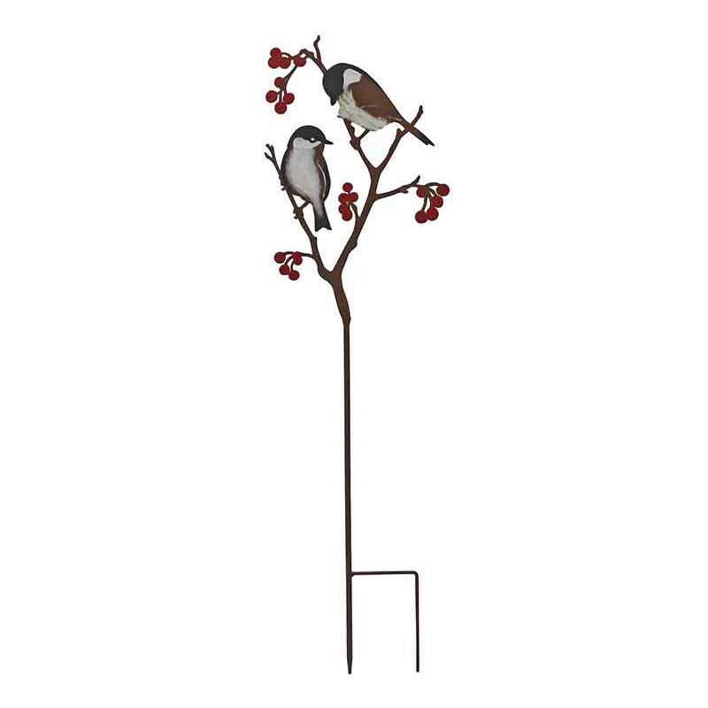 Silhouette déco oiseaux sur branches 25x1x90cm - Noir et rouille