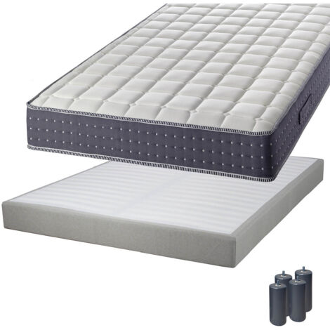 SILHOUETTE - Pack Matelas 140x190 + Sommier Tapissier Démontable 2x20 Lattes Lin + Pieds Anthracites 15cm