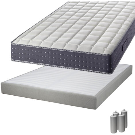 SILHOUETTE - Pack Matelas 160x200 + Sommier Tapissier Démontable 2x20 Lattes Lin + Pieds Argent 15cm