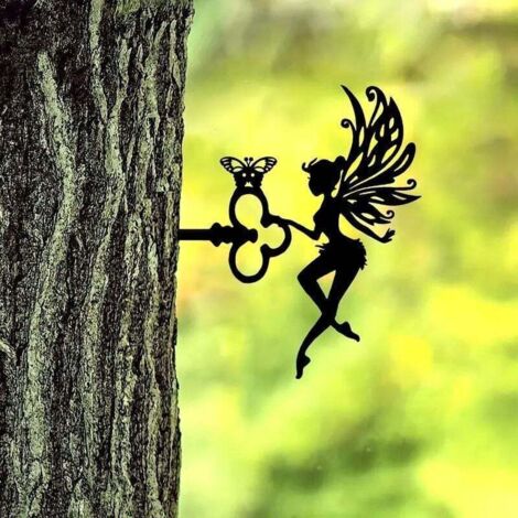 Silhouettes de jardin féériques, décoration de clé de jardin en fer noir, artisanat décoratif en métal pour intérieur ou extérieur, maison, cour, patio, pelouse