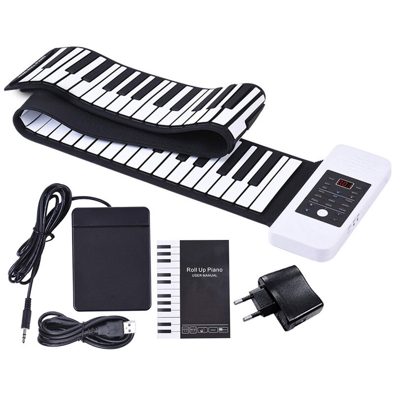 

Silicona portatil 88 teclas Piano enrollable a mano Teclado electronico USB Bateria de iones de litio incorporada y altavoz con un pedal, enchufe de