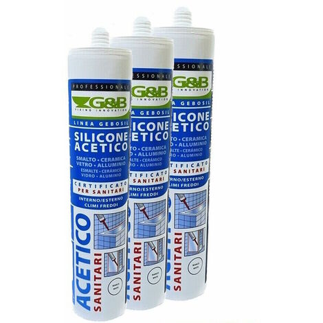 SILICONE ACETICO BIANCO G&B 280 ML SANITARI BAGNO CLIMI FREDDI INTERNO ESTERNO 6 PEZZI