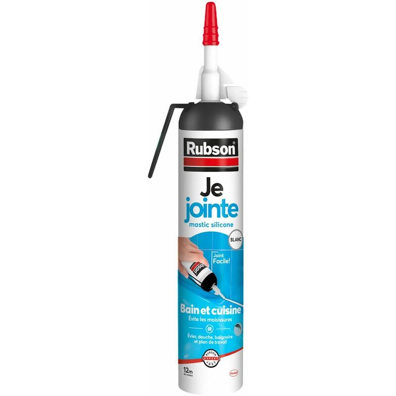 Rubson - Je Jointe Mastic Blanc 200 ml, mastic étanche anti-moisissure en aérosol prêt à l'emploi, mastic silicone durable pour joints sanitaires