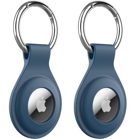 Silicone Coque pour AirTag 2021 avec Porte-Clés, Étui Housse de Air Tag Portable Protection, Installation Facile, Lot de 2 (Bleu profond)