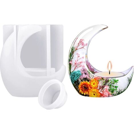 Silicone de Bougeoirs de Forme, 3D Kerzenständerform, de BRICOLAGE de Cristal de résine Époxy incurvée Lune Bougeoirs Moule