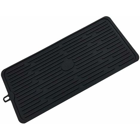 Silicone Dish Drying Mat, 47 x 21 Cm Silicone Draining Mat, Silicone Dish Drainer Mat, Non-Slip, Heat Resistant, Dishwasher Safe, Black